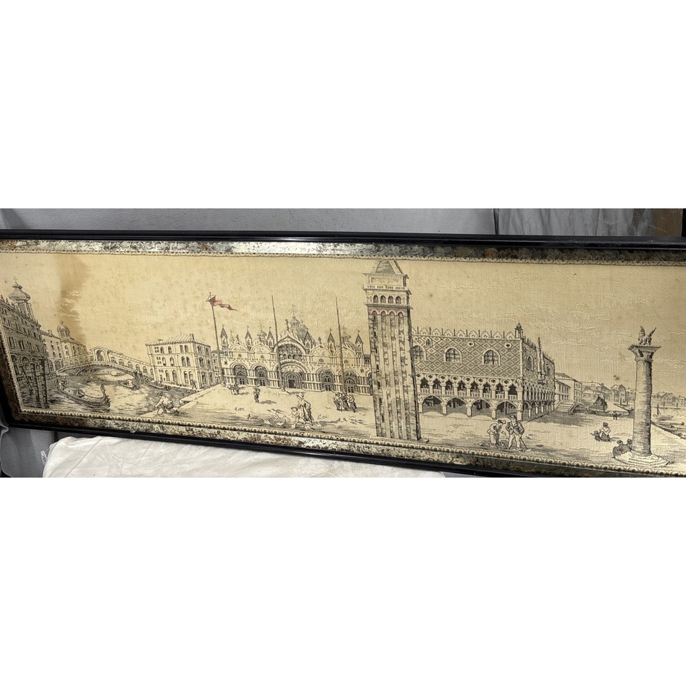Vintage Venice Italy 58x20 Tapestry 17th Century Style Framed Wall Art Decor